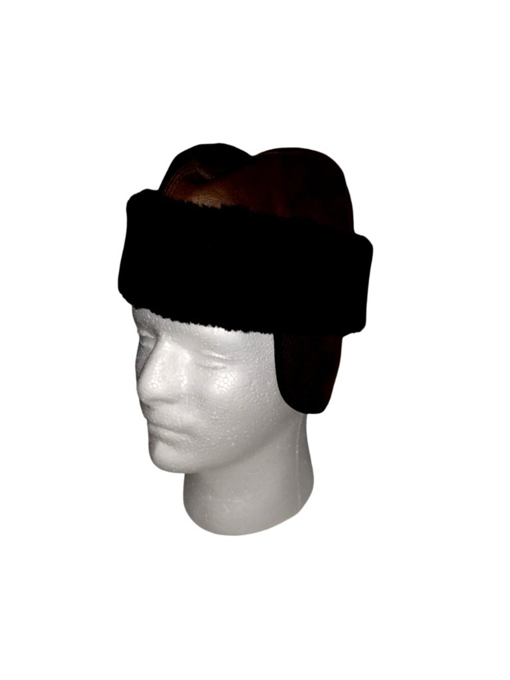 Trapper Hat Aviator Garrison Brown Vegan Leather Faux Fur Ear Flaps Winter Men M